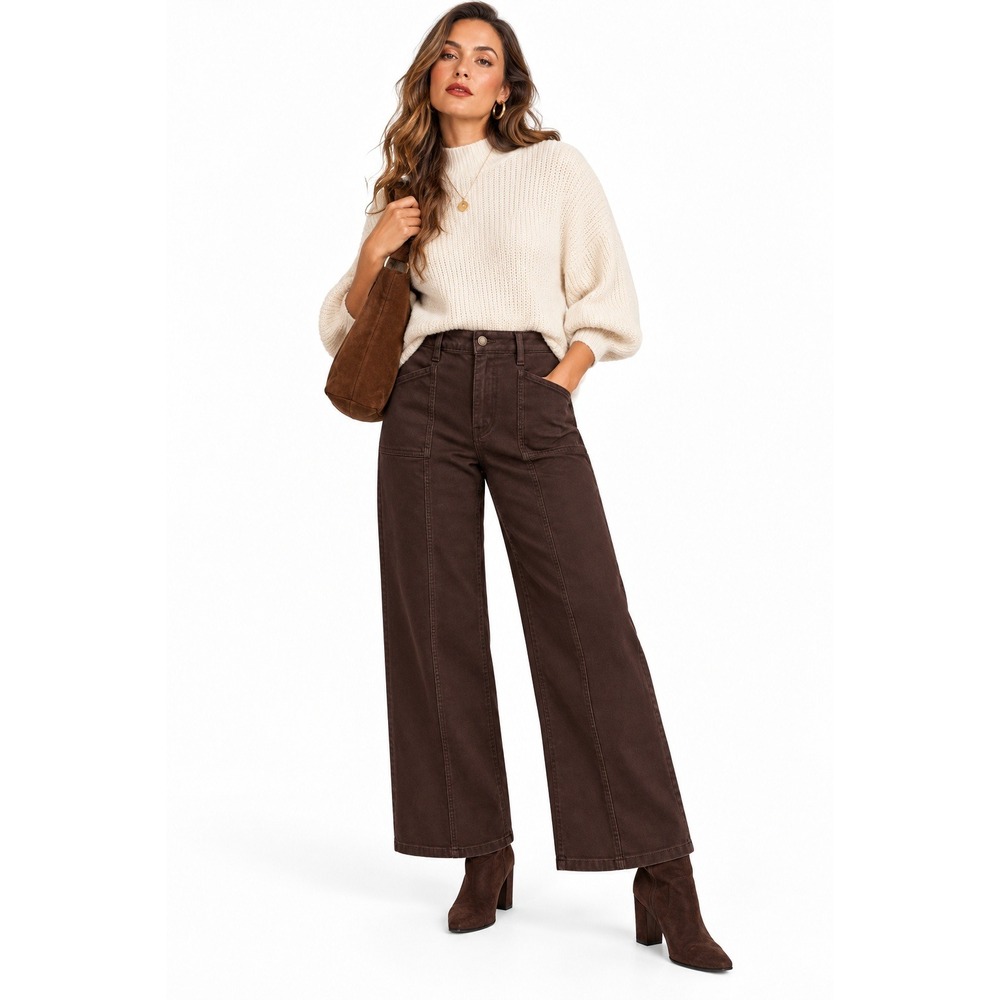 Just USA Seamed Utility Wide Leg Ankle Jeans Chocolate Brown Womens 14 32 NEW